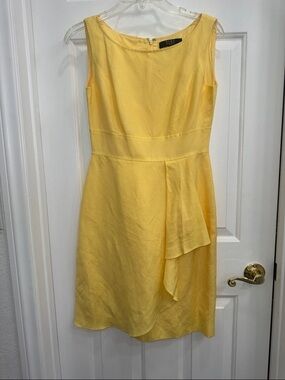 Alex Marie Yellow Sleeveless Midi Dress with Draped Accent